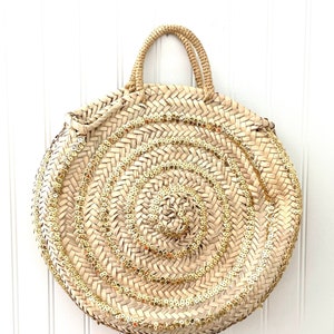 Round Straw Bag with Sequins, Round Straw Bag, Woven Straw Basket, Sequins Purse, Boho Purse, Beach Purse, Beach Bag image 1