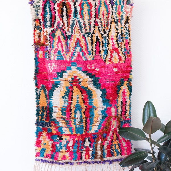 Vintage Moroccan Boucherouite Ourika Rug, "The Adalyn," Berber Rug, Wall Hanging, Small Rug, Pink Rug, Colorful Rug, Bohemian, Boho Rug