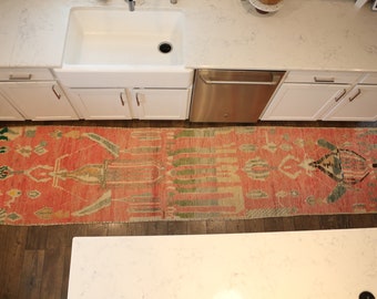 Vintage Boucherouite Rug, Pink Kitchen Runner, Tribal hallway runner, long wool runner, long runner, the Julia