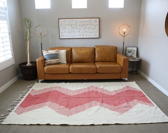 Pink Zig Zag Kilim Rug: Handwoven Wool Scandinavian Boho Carpet (5x8 ft)
