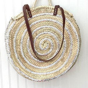 Round Straw Bag with Sequins, Round Straw Bag, Woven Straw Basket, Sequins Purse, Boho Purse, Beach Purse, Beach Bag image 8