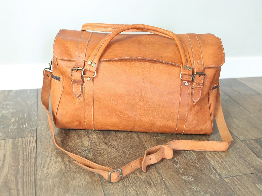 Handy Leather Duffle Bag, Men's Leather Weekend Bag, Geniune Brown