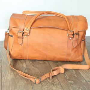 Handige leren plunjezak, leren weekendtas voor heren, echte bruine leren reistas, cognac schoudertas, koffer, vaderdagcadeau