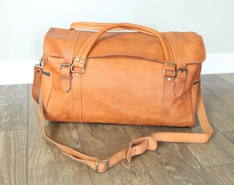 Cognac Leather Duffle Bag: Men's Weekend Travel Bag