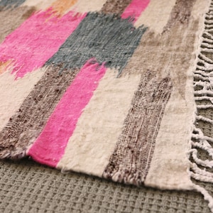 Colorful Moroccan Kilim Rug, Area Rug, Handmade Rug, Natural Wool Rug, Womenempowerment Project, Pink Accent Rug image 5
