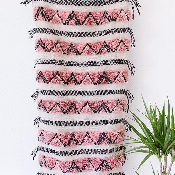 Handwoven Moroccan Wool Rug, "The Cleo," Wall Hanging, Berber Rug, Cream Wool Rug, Pink Rug, Boho Rug, Bohemian, Geometric Pattern