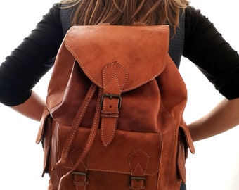 Chic leather bagpack, handmade genuine leather bag, leather laptop bag, boho backpack