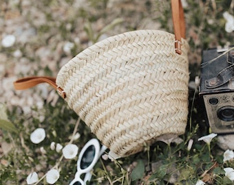 Small Handwoven Straw Bag with Leather Handles