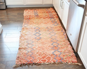 Vintage Wool Runner Rug, Kitchen Runner, Colorful handwoven Rug, Hallway Accent Rug, Entry Rug, Orange Rug