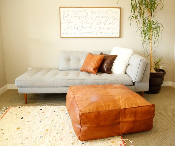 Cognac Oversized Moroccan Leather Coffee Table Cognac Oversized Moroccan Leather, Oversized Leather Coffee Table Ottoman