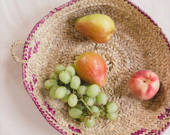 French Fruit Basket, " Melodie", Straw Basket, Fruit Basket, Storage, Straw Bowl, Purple Fruit Plate, Vegan Plate, Valentins Gift