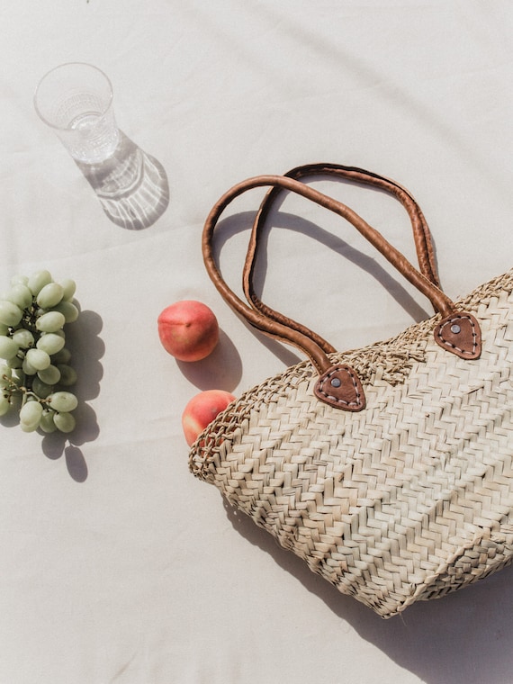 straw tote with leather handles