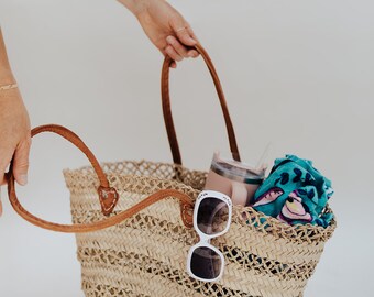 Handwoven Straw Lace Market Basket: Large Boho Beach Bag