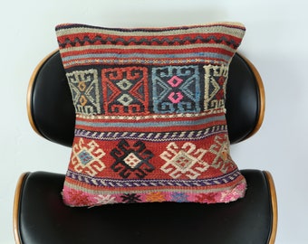 Hajar Vintage Turkse Kilim kussensloop, Boho decoratief kussen, Boho kussen, bruin kussen, Turkse Kilim, Boho kussen