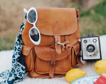 Small Leather Backpack : Genuine Cowhide Carryall