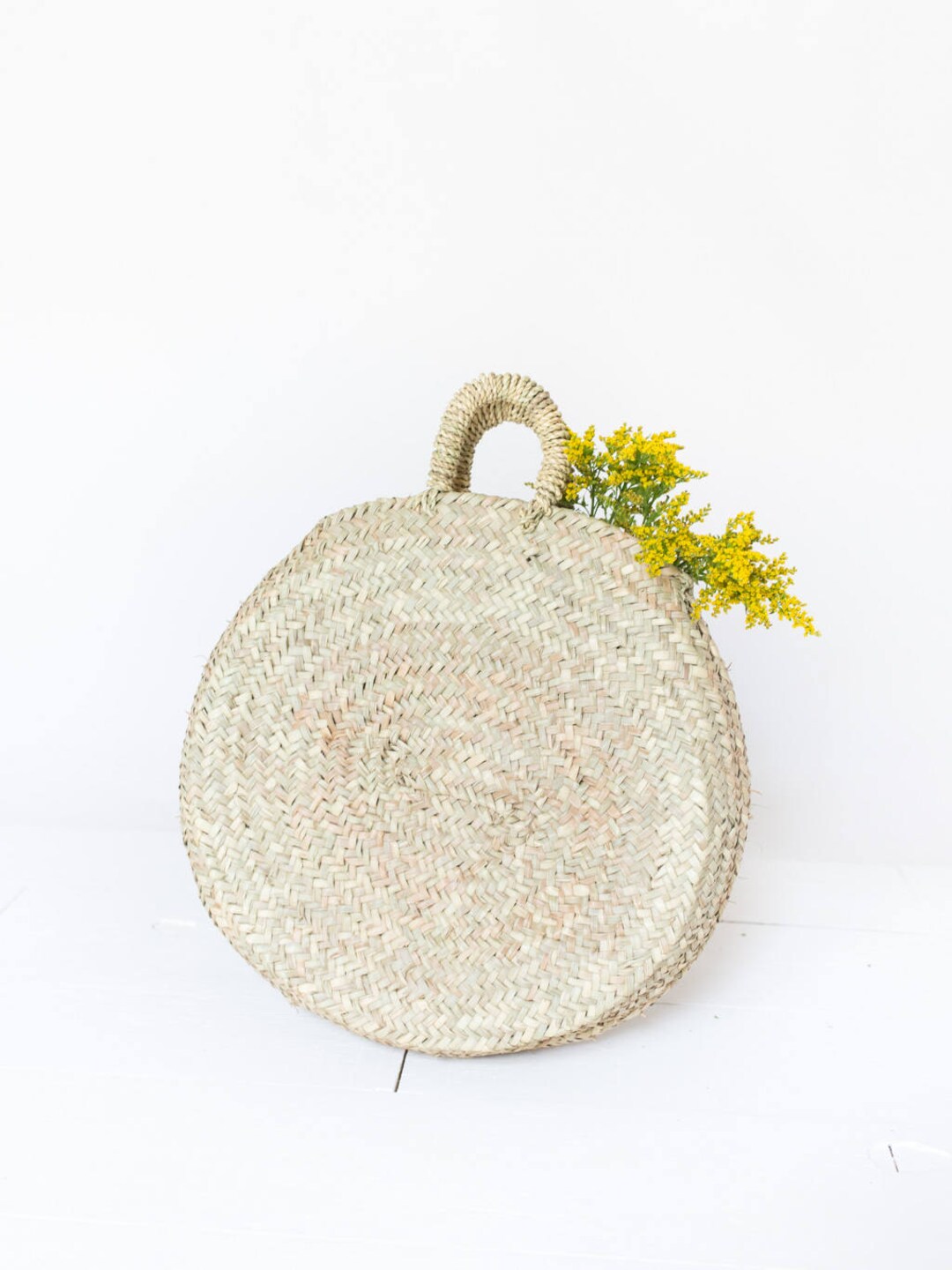 Fame Circle Handle Circle Straw Braided Hand Bag