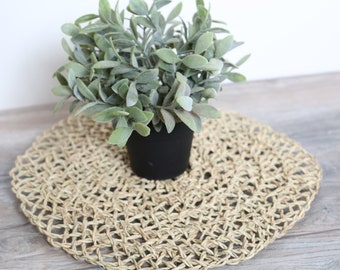Handwoven Moroccan Palm Leaf Placemat: Boho Farmhouse Trivet