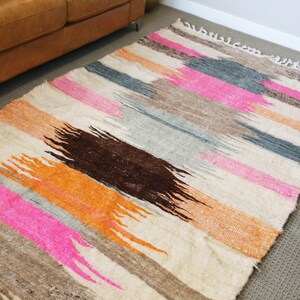 Colorful Moroccan Kilim Rug, Area Rug, Handmade Rug, Natural Wool Rug, Womenempowerment Project, Pink Accent Rug image 2