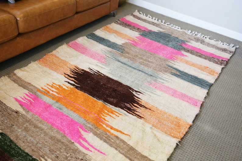 Colorful Moroccan Kilim Rug, Area Rug, Handmade Rug, Natural Wool Rug, Womenempowerment Project, Pink Accent Rug image 2