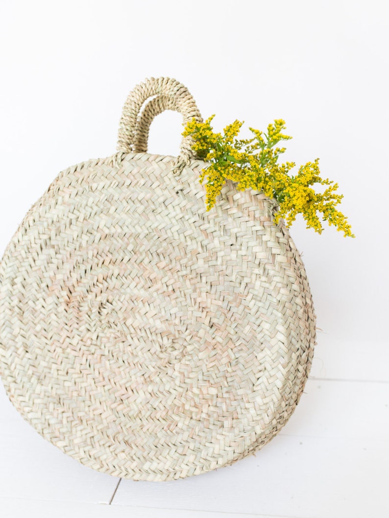 Straw Circle Bag, The Naomi, Round Straw Bag, Woven Straw Basket, Market Tote, Boho Bag, Decorative Basket, Market Bag, Wicker, Beach Bag afbeelding 2