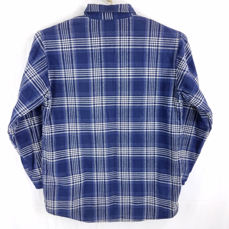 Vintage LL Bean Blue Plaid 14 Button Heavy Flannel Shirt Mens Medium ...
