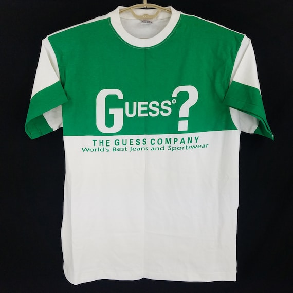guess green and white t shirt