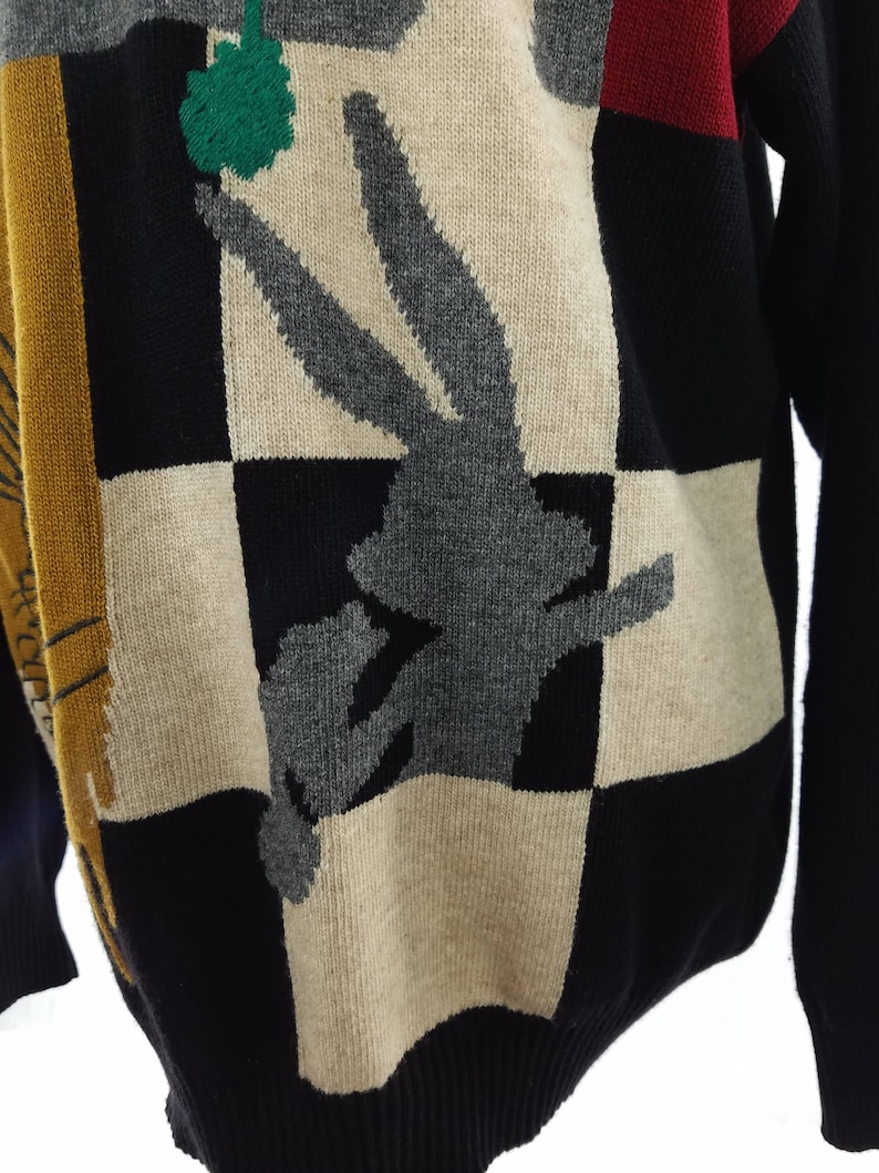 Vintage Mens Medium Iceberg Bugs Bunny Looney Tunes Color Block Italian Wool Crewneck Pullover Sweater