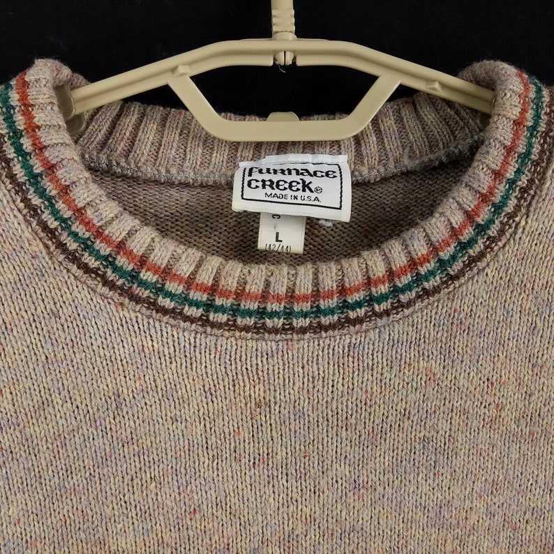 Vintage USA Made 80s Tan Striped Crewneck Sweater Mens Large