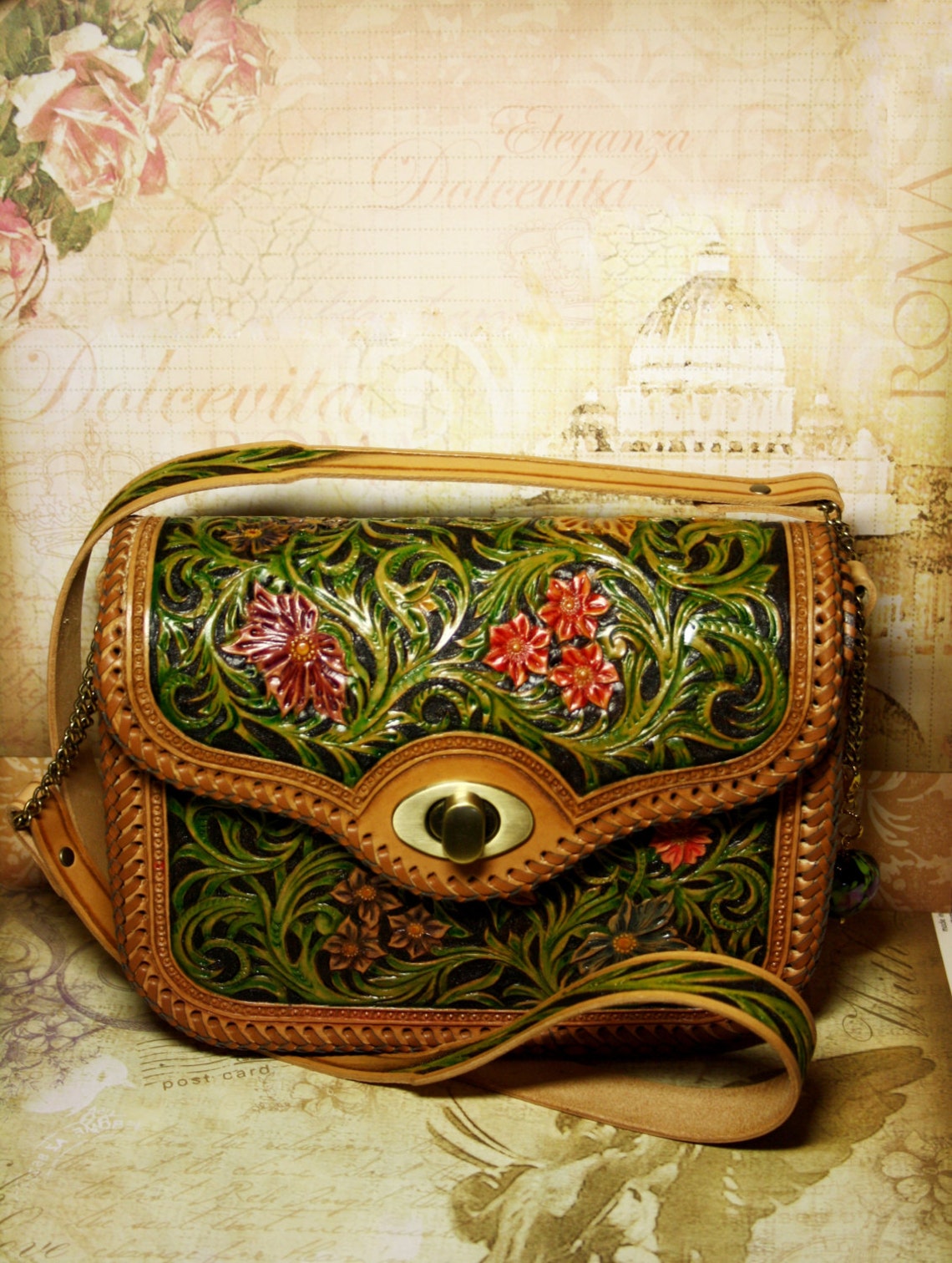 Hand-tooled leather bag handcarved handbag tooled purse | Etsy