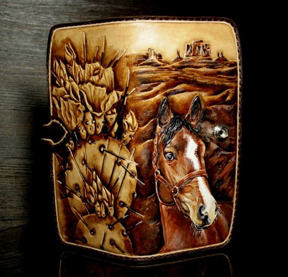 Hand-tooled leather cowboy wallet carved wallet long wallet | Etsy