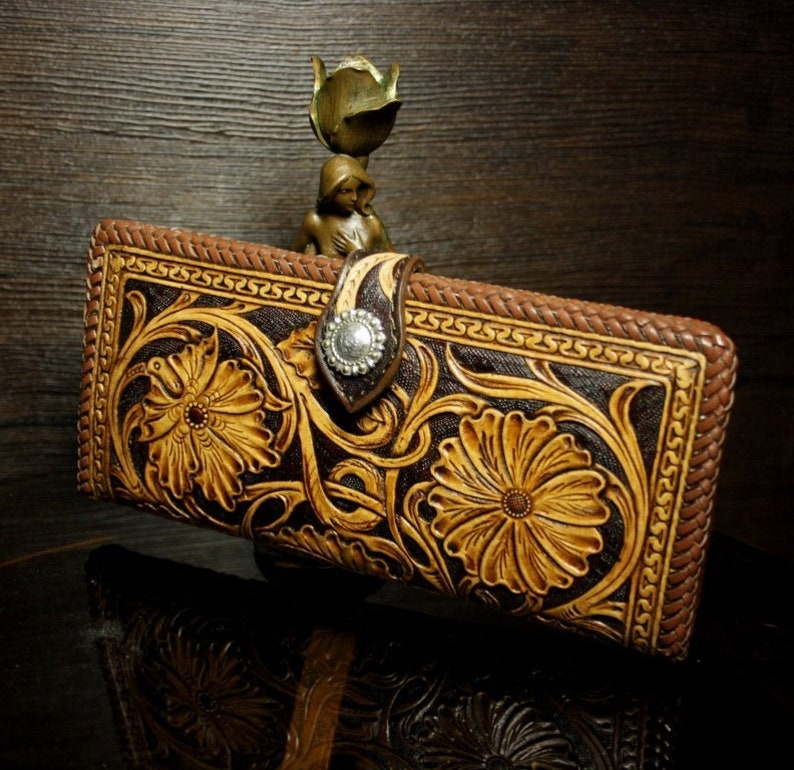 Handtooled Woman's Leather Wallet Sheridan Woman's Etsy
