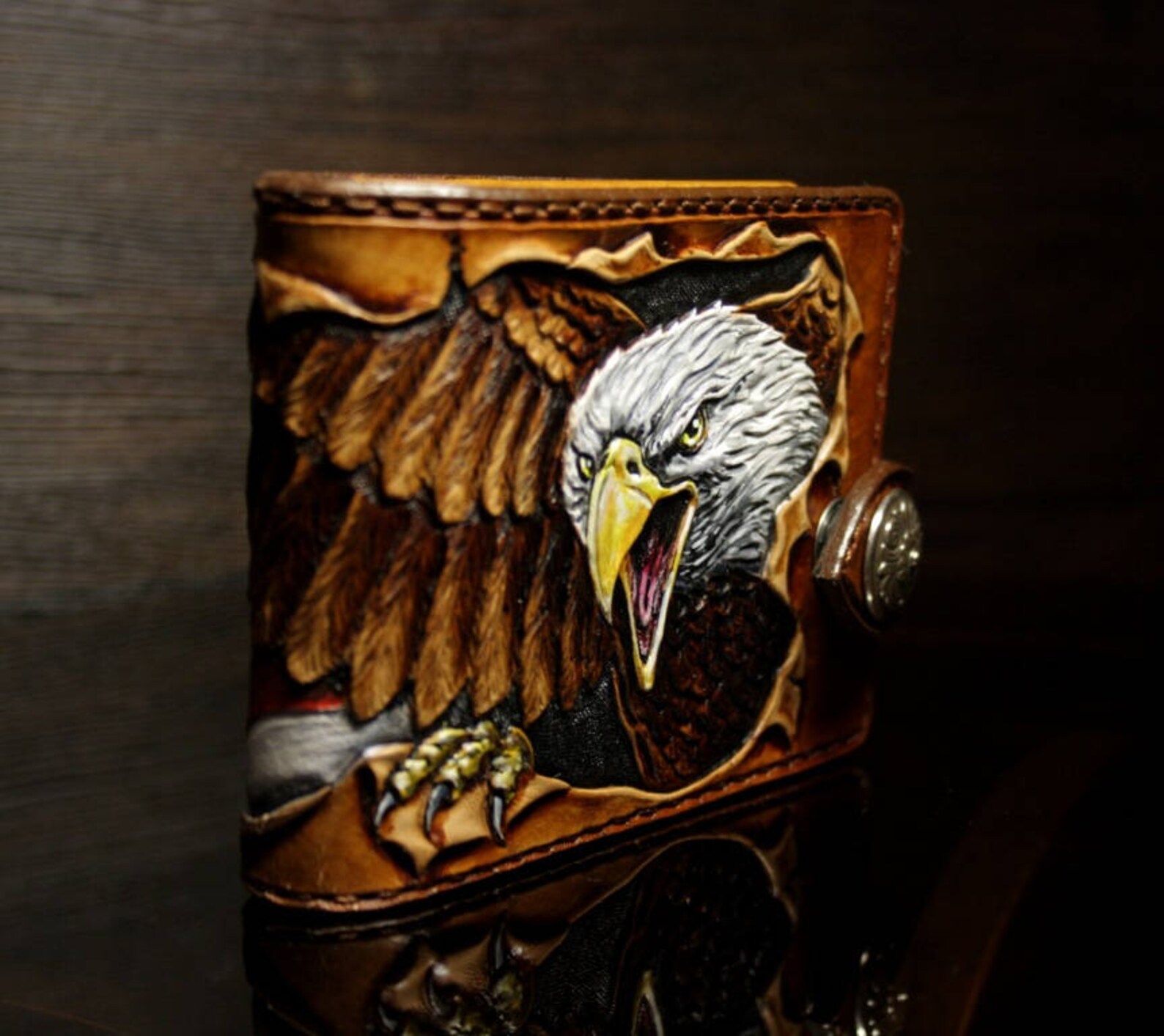 Handtooled wallet American eagle wallet leather wallet Etsy