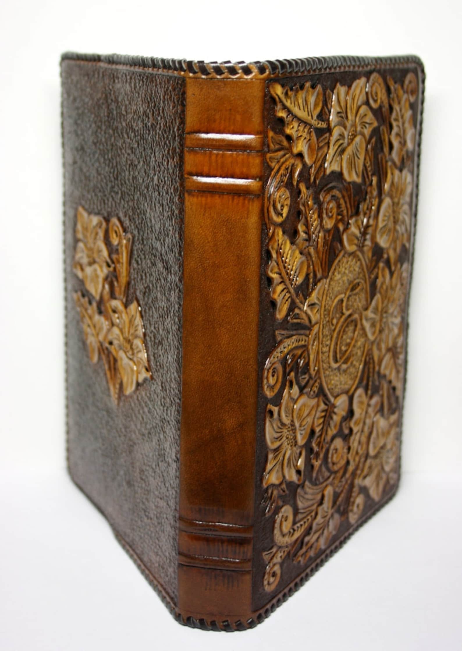 Handtooled leather book cover handcrafted book cover Etsy