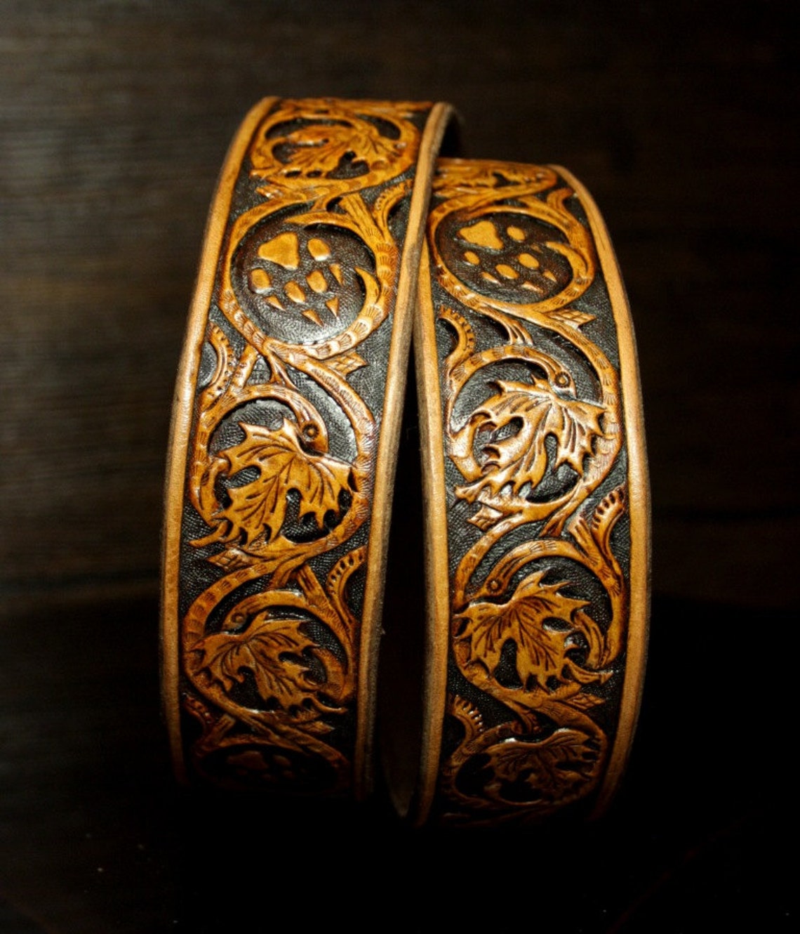 Hand-tooled leather belt hand-carved belt sheridan belt | Etsy