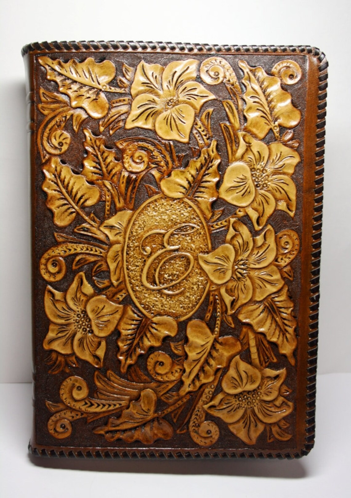 Handtooled leather book cover handcrafted book cover Etsy
