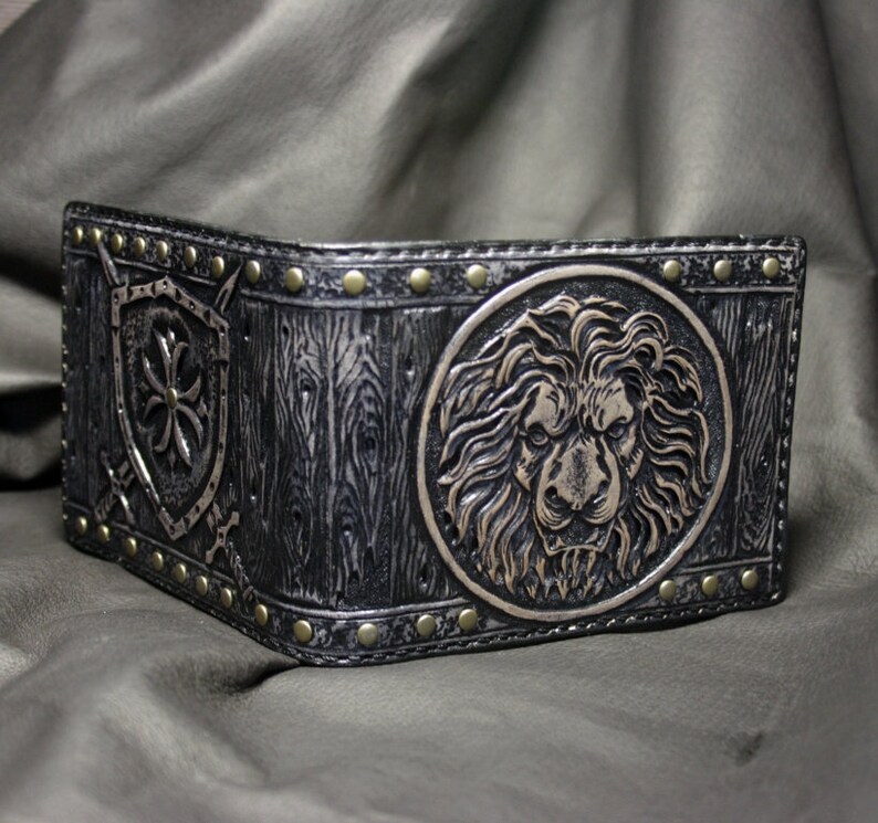 carved wallet mens gift knight shield wallet lion wallet lion leather wallet leather wallet Hand-tooled leather wallet tooled wallet