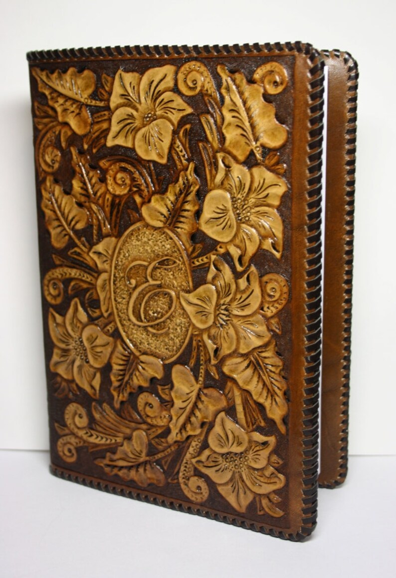 Couvre livre en cuir repoussé à la main couverture de livre Etsy