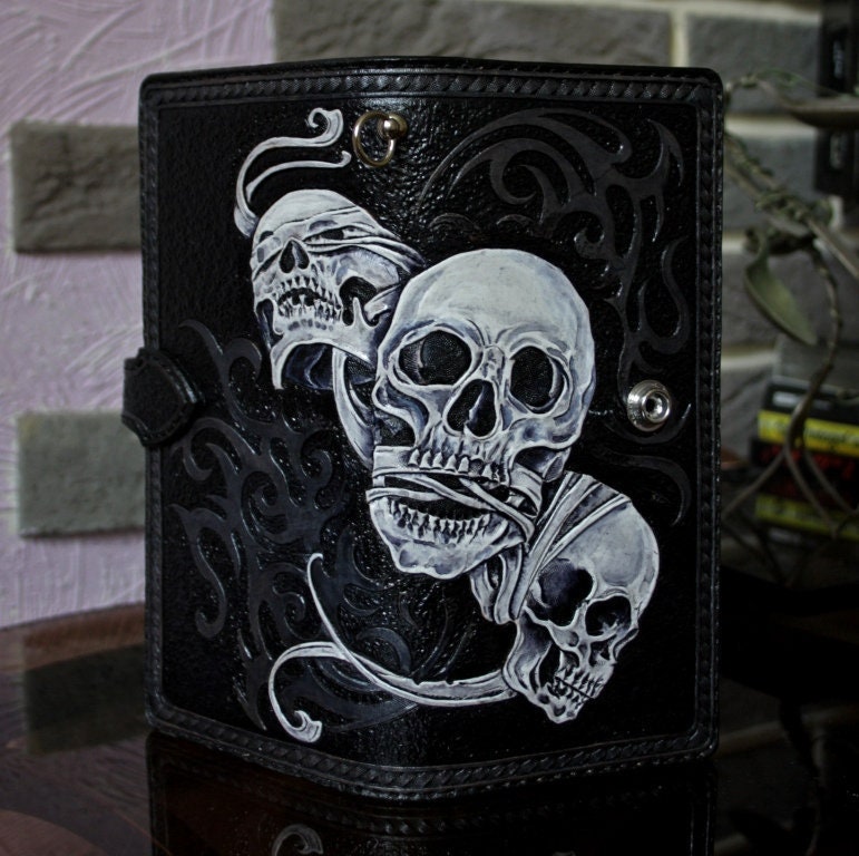 leather skull wallet with chain