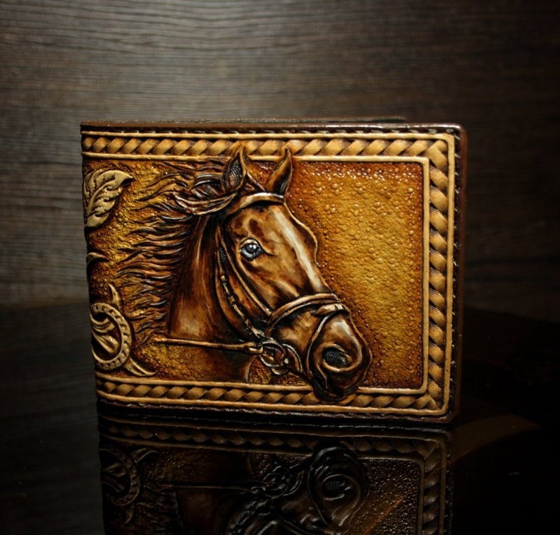 Handtooled Cowboy Wallet Tooled Leather Wallet Horse Etsy
