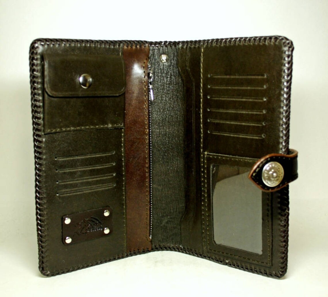 Handtooled leather travel wallet with koi and lotus pattern Etsy