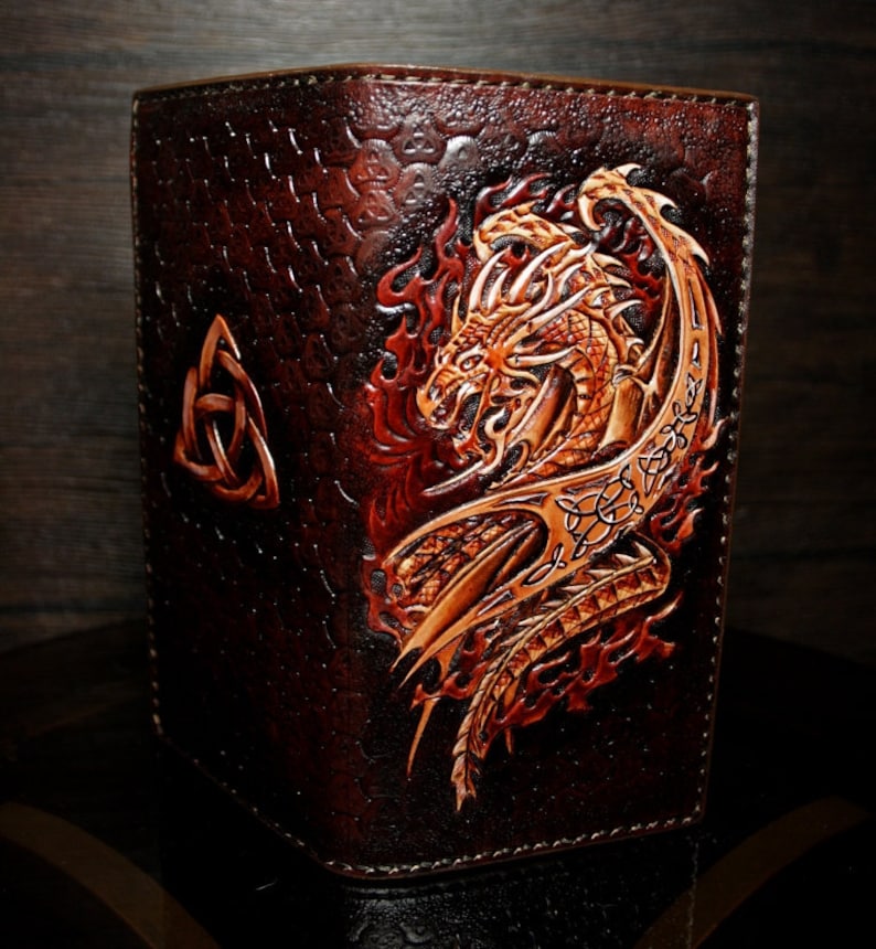 Handtooled Dragon Wallet Long Dragon Wallet Slim Long Etsy