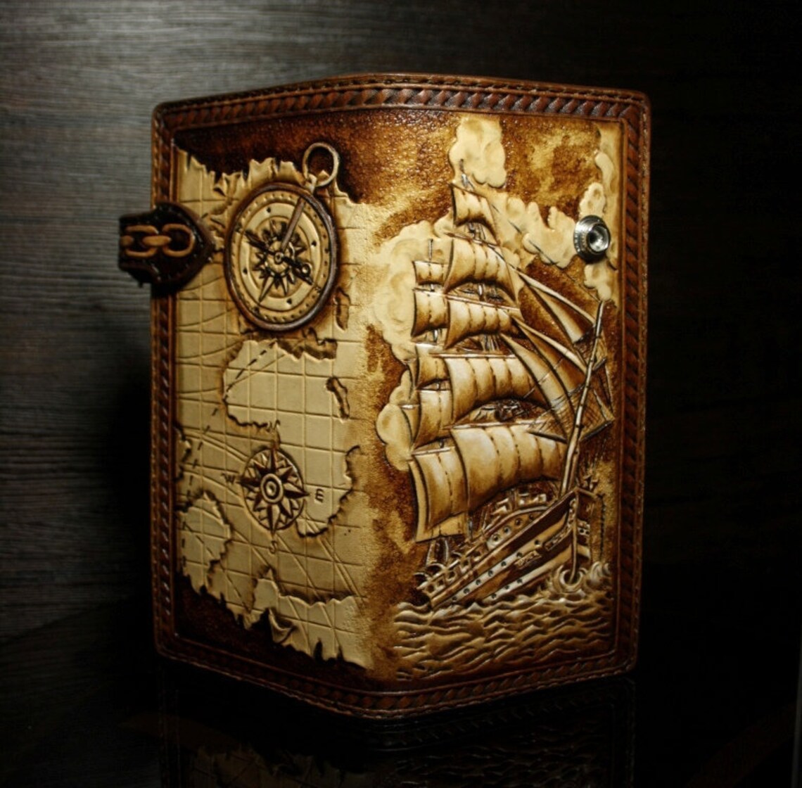 Handtooled leather ship wallet leather wallet ship wallet Etsy