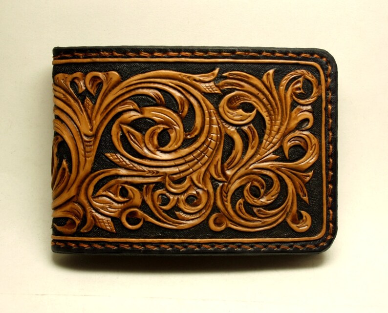 Hand-tooled Leather Wallet in Sheridan Style Carved Wallet | Etsy