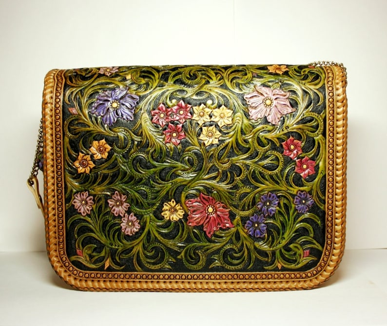 Hand-tooled leather bag carved handbag tooled purse | Etsy