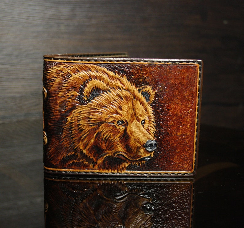 Handtooled Bear Wallet Tooled Leather Wallet Black Bear Etsy