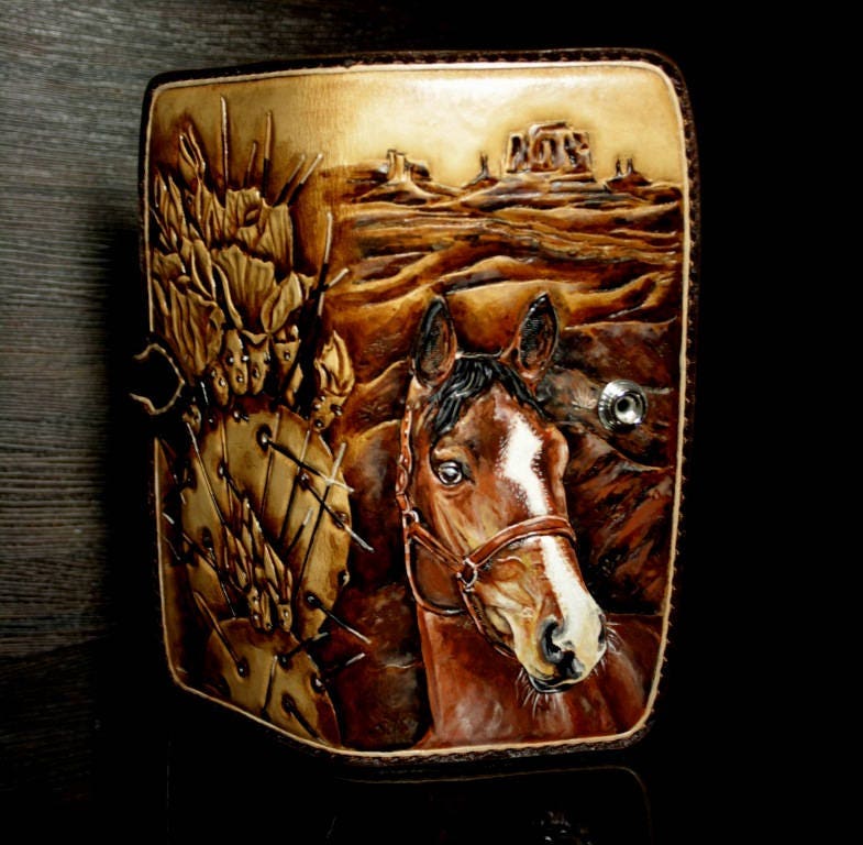 Handtooled leather cowboy wallet carved wallet long wallet Etsy
