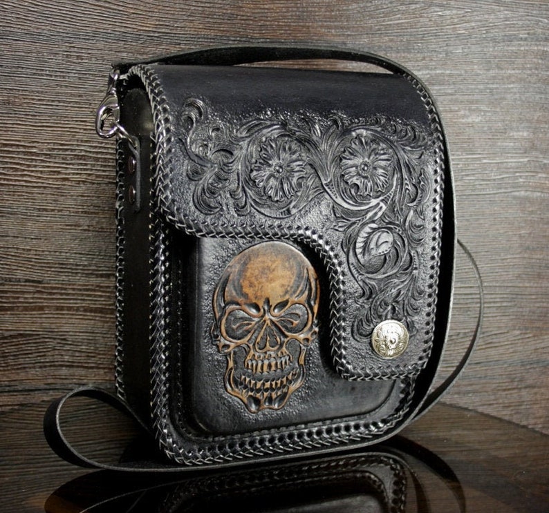 Handtooled leather bag leather biker bag messenger bag Etsy