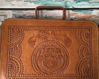 SUMMERSALE Vintage Leather Costa Rica Tooled Briefcase