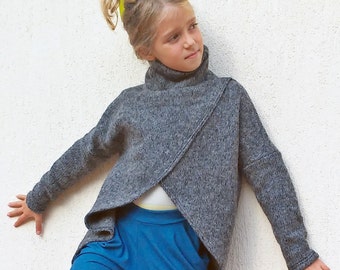 Girl wool sweater cardigan/ Chunky sweater/ Wool cape coat/ Kids wool cardigan/ Wrap cardigan/ Winter loose sweater/ Turtleneck cardigan