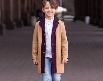 Trendy 2 colors wool coat for boy/ Kids long wool coat/ Children's stylish wool coat/ Long pea coat jacket/ Toddlers boy overcoat